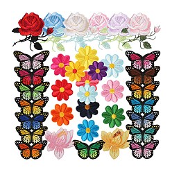 Mariposa Tela de bordado computarizada para planchar / coser parches, accesorios de vestuario, apliques, mariposa / flor, 40~80 mm