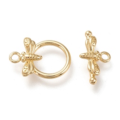 Real 18K Gold Plated Brass Toggle Clasps, Long-Lasting Plated, Dragonfly, Real 18K Gold Plated, Ring: 18x13x2.5mm, Hole: 1.8mm, Bar: 17.5x9.5x3mm, Hole: 1.8mm