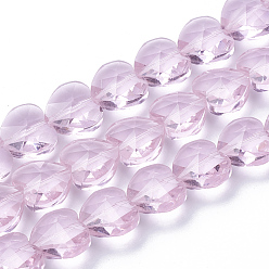 Perlas de Color Rosa Perlas de vidrio transparentes, facetados, corazón, rosa perla, 14x14x8.5 mm, agujero: 1 mm