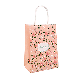 Coral Claro Bolsas de papel kraft, con mango, bolsas de regalo, bolsas de compra, rectángulo con el modelo de flor, coral luz, 15x8x21 cm