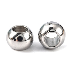 Stainless Steel Color Rondelle 201 Stainless Steel European Beads, Large Hole Beads, Stainless Steel Color, 8x6mm, Hole: 4mm