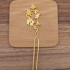Golden Bird & Flower Alloy Hair Forks Findings, Golden, 164x33mm