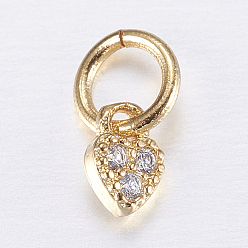 Oro Micro latón allanan encantos de circonio cúbico, corazón, dorado, 5x3.5x1.5 mm, agujero: 3 mm