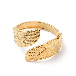 Oro Chapado en iones (ip) 304 anillo de puño abierto de doble ala de acero inoxidable para mujer, dorado, tamaño de EE. UU. 7 1/4 (17.5 mm)