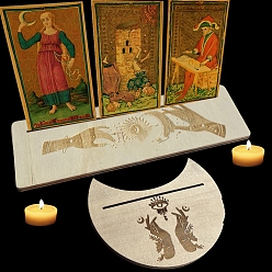 Evil Eye Présentoirs de cartes de tarot en bois, support de tarot de phase de lune pour la divination, outils de décoration de tarot, lune avec rectangle, Motif de l'œil maléfique, 12.5~25x7.5~10.5x0.5 cm, 2 pièces / kit