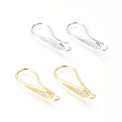 Mixed Color Brass Micro Pave Cubic Zirconia Earring Hooks, Ear Wire, with Horizontal Loop, Clear, Mixed Color, 26x4mm, Hole: 2mm, 18 Gauge, Pin: 1mm