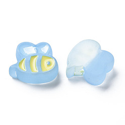 Light Sky Blue Transparent Acrylic Beads, with Enamel, Frosted, Bee, Light Sky Blue, 23.5x26x9mm, Hole: 3mm
