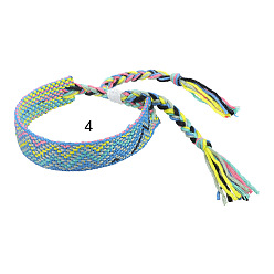 Yellow Green Cotton Braided Wave Pattern Cord Bracelet, Ethnic Tribal Adjustable Brazilian Bracelet for Women, Yellow Green, 5-1/2~10-5/8 inch(14~27cm)