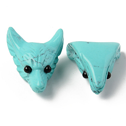 Turquoise Synthétique Pendentifs turquoise synthétiques, perles percées, avec oeil d'onyx noir, tête de loup, 30.5x23.5x11.5~13mm, Trou: 2mm