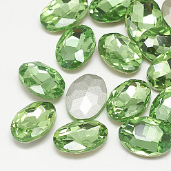 Peridot Pointed Back Glass Rhinestone Cabochons, Back Plated, Faceted, Oval, Peridot, 8x6x3mm