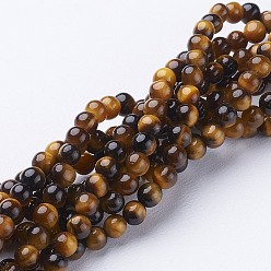 Tiger Eye Natural Tiger Eye Beads Strands, Grade A, Round, 4mm, Hole: 0.8mm, about 90pcs/strand, 15.5 inch