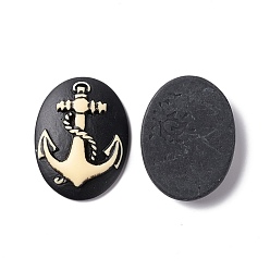 Anchor & Helm Halloween Cameos Opaque Resin Cabochons, Oval, Black, Anchor & Helm Pattern, 38.5x29x6mm