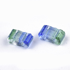 Mauve 2-Hole Glass Seed Beads, Striped Seed Beads, Transparent Colours, Two Tone, Rectangle, Mauve, 4.5~5.5x2x2~2.5mm, Hole: 0.5~0.8mm
