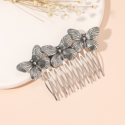 Antique Silver Alloy Combs, Hair Accessories for Women Girls, Butterfly, Antique Silver, 83x54mm