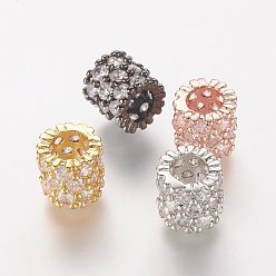Mixed Color Brass Micro Pave Cubic Zirconia European Beads, Large Hole Beads, Column, Mixed Color, 8x7.5mm, Hole: 4.5mm