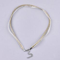 BurlyWood Waxed Cord and Organza Ribbon Necklace Making, with Iron Lobster Claw Clasps, Platinum, BurlyWood, 17.6 inch~17.8 inch(45~455cm), 7mm