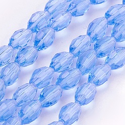 Royal Blue Glass Beads Strands, Faceted, Oval, Royal Blue, 6x4mm, Hole: 1mm, about 65~70pcs/strand, 14.96 inch~15.16 inch(38~38.5cm)