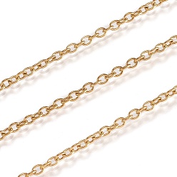 Oro Chapado al vacío 316 cadenas de cable de acero inoxidable, soldada, con carrete, oval, dorado, 2.5x2x0.5 mm