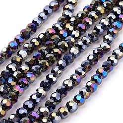 Prussian Blue Electroplate Glass Beads Strands, AB Color Plated, Faceted(32 Facets), Round, Prussian Blue, 2x3mm, Hole: 0.5mm, about 200pcs/strand, 17.9 inch