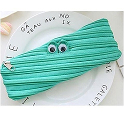 Medium Turquoise Canvas Storage Pencil Pouch, Zipper Funny Eye Pen Holder, for Office & School Supplies, Rectangle, Medium Turquoise, 205x85mm
