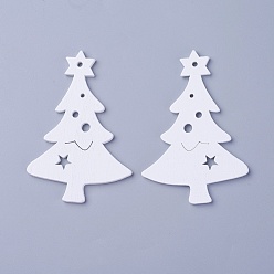 Blanc Pendentifs en bois de peuplier, teint, arbre de Noël, blanc, 68.5x47x3mm, Trou: 2mm