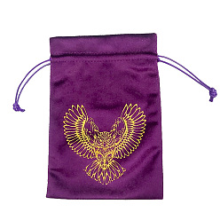 Owl Velvet Tarot Cards Storage Bags, Tarot Desk Storage Holder, Purple, Owl Pattern, 18x13cm
