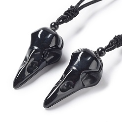 Obsidian Natural Obsidian Plague Doctor Pendant Necklace with Nylon Rope, 33.39~35.59 inch(84.8~90.4cm)