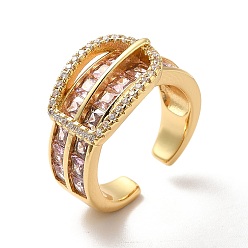 Pink Открытое кольцо-манжета в форме пряжки из кубического циркония, широкое женское кольцо из настоящей позолоченной латуни с покрытием 18k, розовые, размер США 8 (18.1 мм)