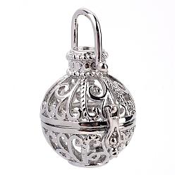 Platinum Rack Plating Brass Cage Pendants, For Chime Ball Pendant Necklaces Making, Hollow Round, Platinum, 26x26x21.5mm, Hole: 7x10mm, inner measure: 18mm