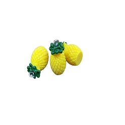 Yellow Opaque Resin Pendants, Pineapple Charms with Platinum Plated Iron Loops, Yellow, 22x12x11mm, Hole: 2mm