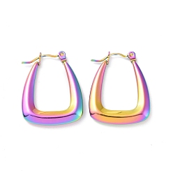 Rainbow Color Ion Plating(IP) 304 Stainless Steel Hoop Earrings for Women, Trapezoid, Rainbow Color, 25.5x20x3mm, Pin: 0.8mm