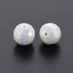Blanc Perles acryliques opaques, facette, teint, couleur ab , ronde, blanc, 12x11.5mm, Trou: 1.8mm, environ560 pcs / 500 g