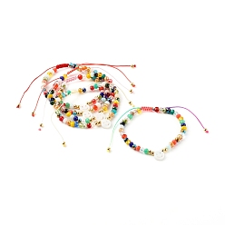 Mixed Color Electroplate Glass Braided Bead Bracelets for Kids, with Nylon Thread and Natural Freshwater Shell Beads, Mixed Color, Inner Diameter: 1-3/4 inch(4.3~6.7cm)