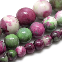 Violeta Rojo Medio Océano sintético cuentas de jade blanco hebras, teñido, rondo, rojo violeta medio, 6~7 mm, agujero: 1 mm, sobre 65 unidades / cadena, 16.3 pulgada