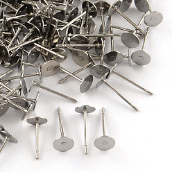 Stainless Steel Color 316 Surgical Stainless Steel Flat Round Blank Peg Stud Earring Settings, Stainless Steel Color, Tray: 5mm, 12x5mm, Pin: 0.8mm