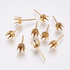 Real 24K Gold Plated 304 Stainless Steel Stud Earring Settings, Real 24K Gold Plated, 15x5mm, Pin: 0.8mm, Tray: 4mm