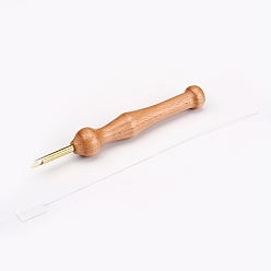 Golden Wood Embroidery Stitching Punch Needle, with Copper Wire, Cross Stitch Tools, Golden, 150x21.5mm, Hole: 3mm