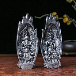 Plata Figuras talladas en resina, para la decoración del escritorio del hogar, palma con buda, plata, 55x80x200 mm