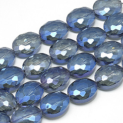 Bleu Acier Perles en verre electroplate, arc-en-ciel plaqué, facette, ovale, bleu acier, 20x16x9mm, Trou: 1.5mm, environ 35 pcs/27.7 pouces