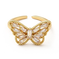 Настоящее золото 18K Кольцо-манжета из латуни с кубическим цирконием, открытое кольцо для женщин, бабочка, реальный 18 k позолоченный, размер США 7 1/4 (17.5 мм)