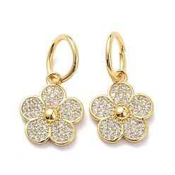 Real 18K Gold Plated Brass Micro Pave Clear Cubic Zirconia Charms, with Jump Ring, Long-Lasting Plated, Flower, Real 18K Gold Plated, 15x13x3mm, Jump Ring: 10x1mm, 7.5mm Inner Diameter