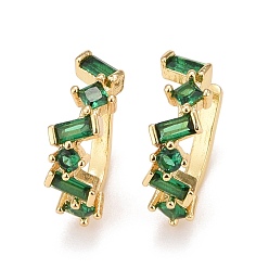 Dark Green Cubic Zirconia Star Cuff Earrings, Real 18K Gold Plated Brass Jewelry for Non Piercing, Lead Free & Cadmium Free, Dark Green, 16x13x5mm, Inner Diameter: 9mm