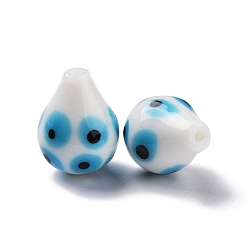 White Handmade Evil Eye Lampwork Beads, Half Drilled, Teardrop, White, 18.5~22x14.5~15.5mm, Hole: 1.2mm