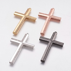Mixed Color Brass Micro Pave Cubic Zirconia Big Pendants, Long-Lasting Plated, Cross, Mixed Color, 53.5x32x3mm, Hole: 1.5mm