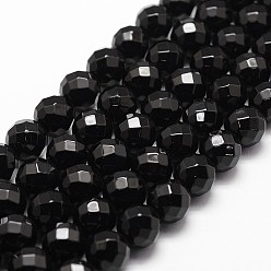 Black Onyx Hebras de cuentas de ónix negro natural, Grado A, facetados, rondo, 6 mm, agujero: 1 mm, sobre 61 unidades / cadena, 14.9 pulgada ~ 15.1 pulgada