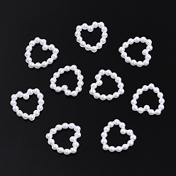 Marfil Arco iris abs plástico imitación perla anillos de unión, gradiente sirena perla, corazón, blanco cremoso, 11x11x2 mm, medida interior: 5.5x7 mm, sobre 1000 unidades / bolsa