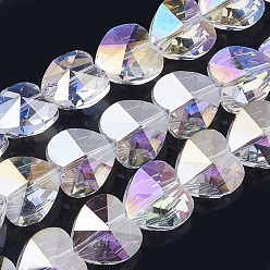 Clair AB Perles en verre electroplate, de couleur plaquée ab , facette, cœur, clair ab, 14x14x8.5mm, Trou: 1mm