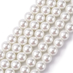 White Eco-Friendly Glass Pearl Beads Strands, Grade A, Round, Dyed, Cotton Cord Threaded, White, 10mm, Hole: 1.2~1.5mm, about 42pcs/strand, 15.7 inch