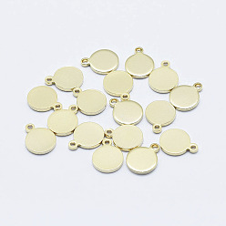 Real 18K Gold Plated Brass Charms, Long-Lasting Plated, Real 18K Gold Plated, Nickel Free, Flat Round, 9x7x0.8mm, Hole: 1mm