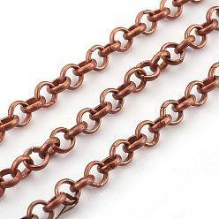 Red Copper Iron Rolo Chain, Unwelded, with Spool, Lead Free, Red Copper, 4x1mm, about 164.04 Feet(50m)/roll